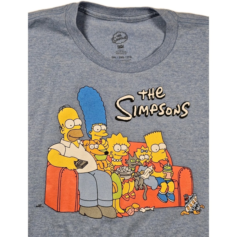 The Simpsons Family Couch Graphic T‎ Shirt Mens 2XL Blue Cartoon TV Show Tee